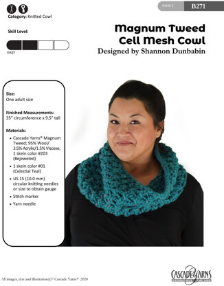 Cell Mesh Cowl in Cascade Yarns Magnum Tweed - B271 - Downloadable PDF