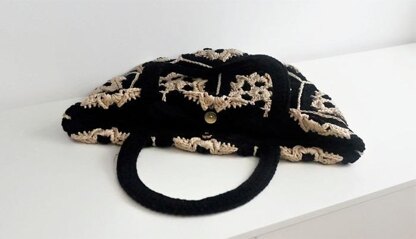 Crochet Light Beige Black Bag