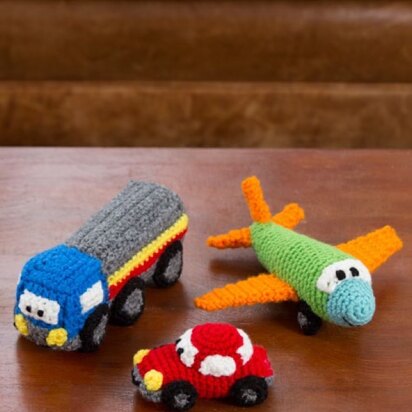 Happy Little Car, Plane, & Truck in Red Heart Super Saver Economy Solids - LW4000