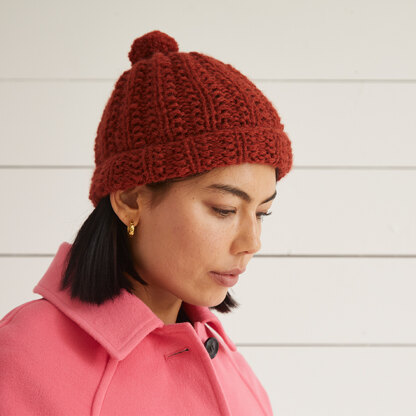 Moss Stitch Rib Hat - Free Knitting Pattern for Women in Debbie Bliss Paloma