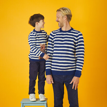 " Sailor Stripe and Buddy the Bear Sweater " - Free Sweater Knitting Pattern For Boys and Men in Paintbox Yarns Wool Mix Aran by Paintbox Yarns