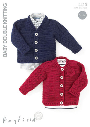 Crochet Cardigans with or without flower detail in Hayfield Baby DK - 4410