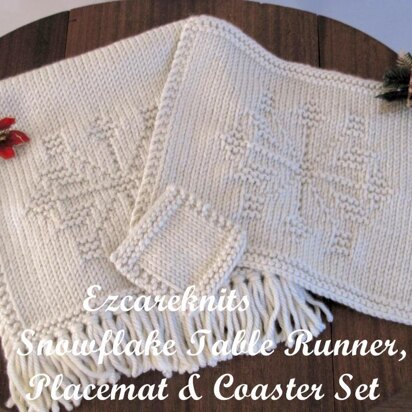 Snowflake Table Runner, Placemat, Coaster Set