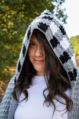 "Checkmate" pocket scarf with hood