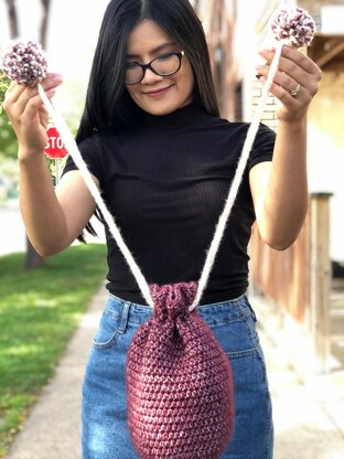 Drawstring Pom Pom Bag