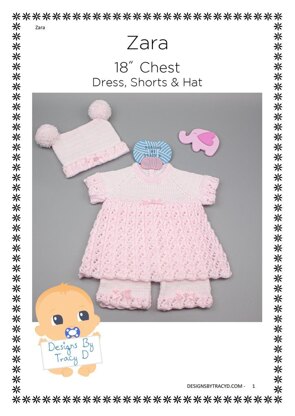 Zara baby dress, shorts and hat knitting pattern