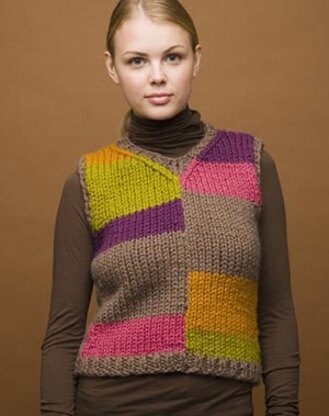 Autumn Beauty Color Block Vest Lion Brand Wool-Ease Thick & Quick - 60426