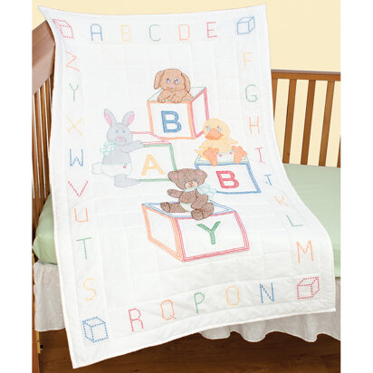 Jack Dempsey Baby Blocks Stamped Cross Stitch Crib Quilt Top - 40 x 60 inches