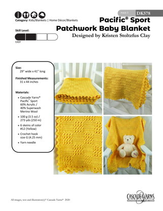Pacific Sport Patchwork Baby Blanket in Cascade Yarns - DK578 - Downloadable PDF