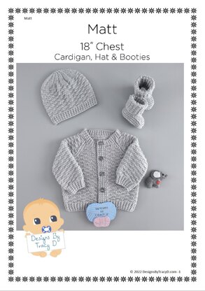 Matt Cardigan, hat & booties 18 inch chest 0-3mths