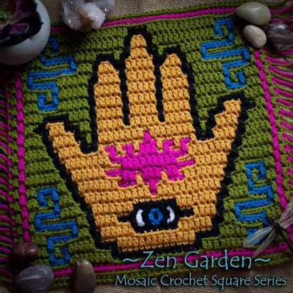 Zen Garden Mosaic Square - Hamsa Hand