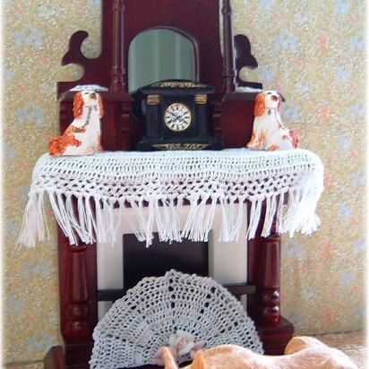 1:12th scale Victorian mantel cover, mats & fan