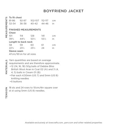 Boyfriend Jacket - Knitting Pattern for Women in Debbie Bliss British Wool Aran