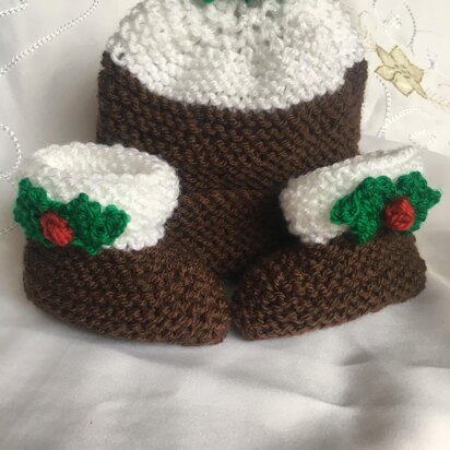 EASY DK KNITTING PATTERN CHRISTMAS PUDDING BABY HAT BOOTIES PREM NEWBORN 3 MTHS