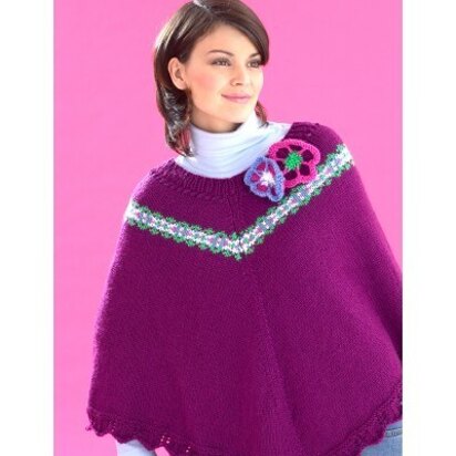 Fair Isle and Flowers Poncho in Bernat Satin