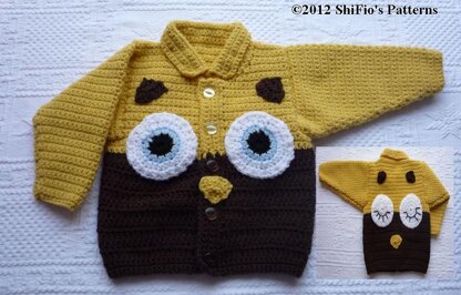 Crochet Pattern owl jackets 5 sizes UK & USA Terms #214