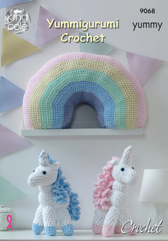 Unicorn and Rainbow Cushion in King Cole Yummy P9068 Leaflet