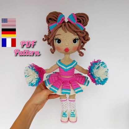 Amigurumi pattern doll Astrid in Cheerleader outfit, Basic crochet doll pattern (English, Deutsch, Français)