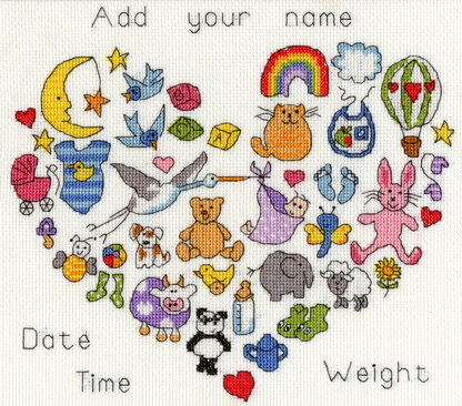 Bothy Threads Baby Heart Cross Stitch Kit - 27cm x 24cm