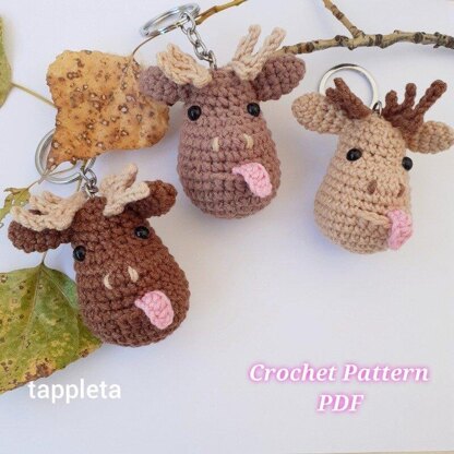 Moose keychain crochet pattern, Amigurumi tiny elk charm crochet, Moose ornament, Christmas keepsake, cute moose handmade gift