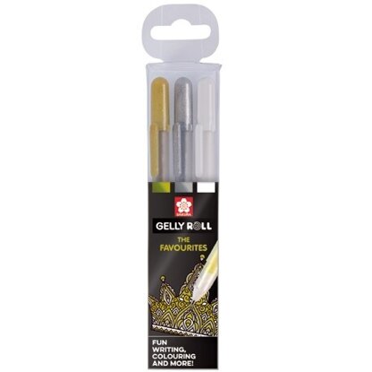 Sakura Collection of 3 Gelly Roll Pens - Gold, Silver & White