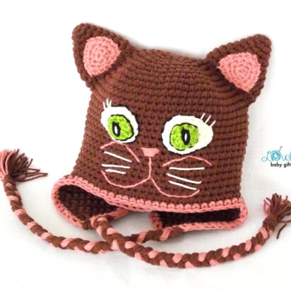 Kitty, Cat Earflap Hat Crochet Pattern