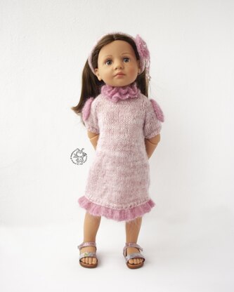 Pink rouse dress for doll 18 in