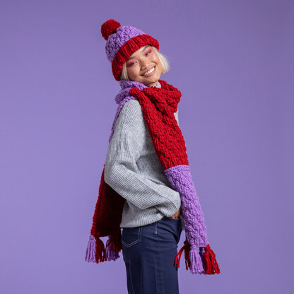 Bright and Bold Stripe Set - Free Hat & Scarf Knitting Pattern for Women in Paintbox Yarns Wool Blend Super Chunky