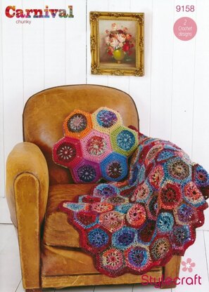 Hexagon Throw and Cushion in Stylecraft Carnival and Special Aran - 9158