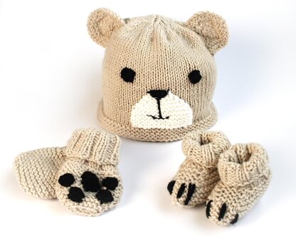 Easy baby bear hat, booties & mittens