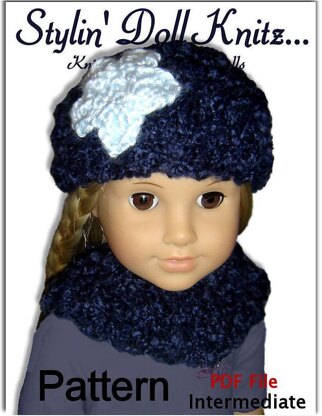 Knitting Pattern. Fits 18 inch, American Girl, Hat and Neck Warmer 102