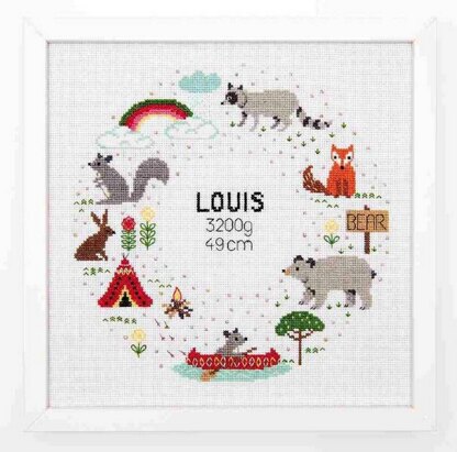 Rico Animal Birth Sampler Cross Stitch Kit - 24cm x 24cm