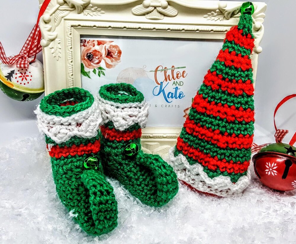 Christmas Elf Slippers Pattern Mini Elf Crochet Christmas Hat And - Main Image