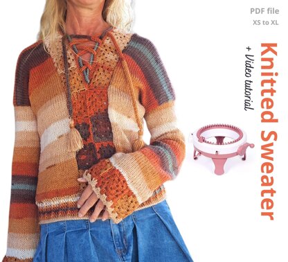 Knitted sweater with granny squares