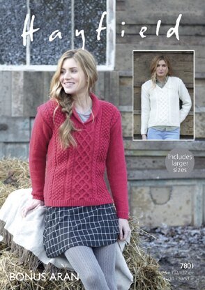 V Neck and Wrap Neck Sweaters in Hayfield Bonus Aran - 7801