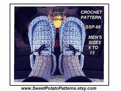 Dude Slippers | Crochet Pattern by SweetPotatoPatterns
