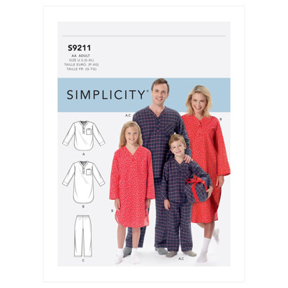 Simplicity Misses'/Men's/Boys'/Girls' Patch Pocket Top, Nightshirt and Pants S9211 - Sewing Pattern