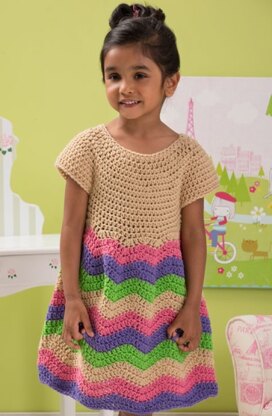 Child's Chevron Dress in Red Heart Super Saver Economy Solids - LW4366