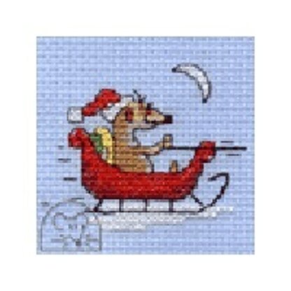 Mouseloft Christmas Card Stitchlet - Meerly Helping Santa Cross Stitch Kit - 64mm