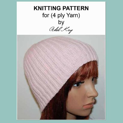 Nicky Simple Easy Ribbed Beanie Hat Child Teen Adult 4ply Yarn Knitting Pattern by Adel Kay - knitting pattern
