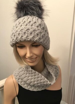 Ladies Mock Cable Hat & Cowl Aran Yarn