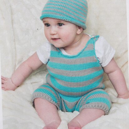 Little stripes Baby Dungarees and Hat - knitting pattern
