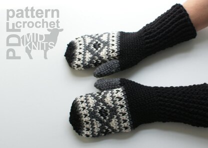 Fair Isle Crochet Diamond Mittens (2016003)