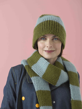 Bleecker Street Hat and Scarf in Lion Brand Alpine Wool - 90177AD