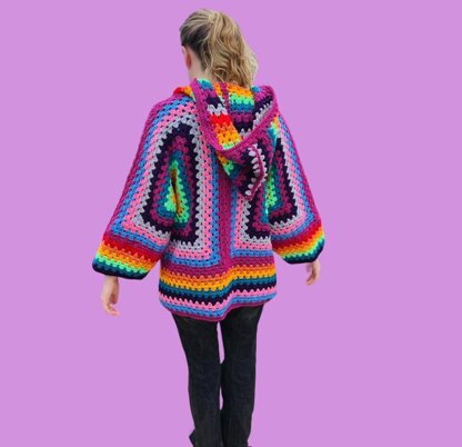 Hexagon Granny Square Crochet Hoodie Cardigan