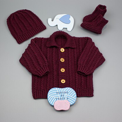 Rohan Baby Cardigan, Hat & Booties knitting pattern 0-3 & 6-12mths