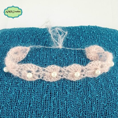 Crochet Newborn Lace Pearls and Shells Baby Girl Headband