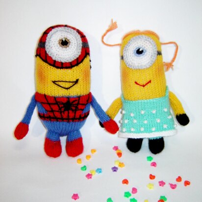 Toy Knitting Patterns -Knit Spider Minion, Minion girl figurines do it yourself - knitting pattern