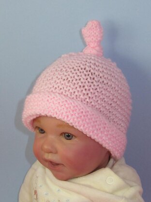 Baby Simple Garter StitchTopknot Beanie Hat