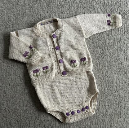 Geneva, Cardigan, Rompers, Bonnet and Hat